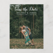 Eenvoudige kalligrafie Foto bruiloft bespaart datu Aankondigingskaart (Voorkant)