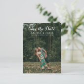 Eenvoudige kalligrafie Foto bruiloft bespaart datu Aankondigingskaart (Staand voorkant)