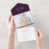 Eenvoudige kalligrafie Foto Paars RSVP Weddenschap All In One Uitnodiging (Afscheurbaar)