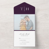 Eenvoudige kalligrafie Foto Paars RSVP Weddenschap All In One Uitnodiging (Binnen)