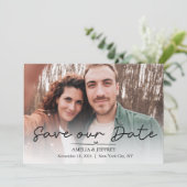 Eenvoudige kalligrafie foto save the date (Staand voorkant)