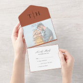 Eenvoudige kalligrafie Foto Terracotta RSVP Wedden All In One Uitnodiging (Afscheurbaar)