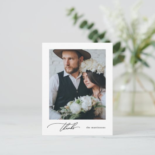 Eenvoudige kalligrafie Foto Weddenschap Bedankt Briefkaart (Staand voorkant)