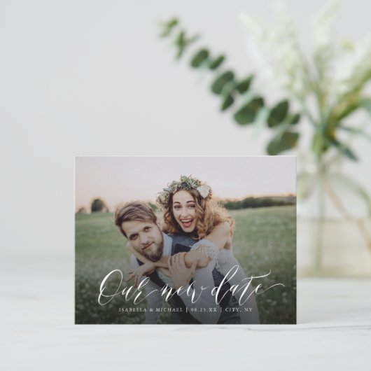Eenvoudige kalligrafie foto wijzigen van de datum  briefkaart (Staand voorkant)