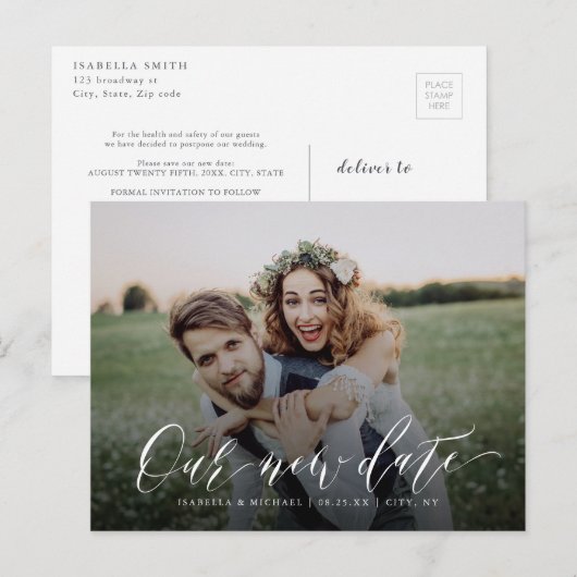 Eenvoudige kalligrafie foto wijzigen van de datum briefkaart (Voorkant / Achterkant)