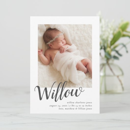 Eenvoudige kalligrafie Fotoaankondiging Kaart (Staand voorkant)