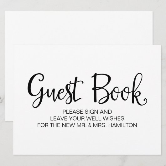 Eenvoudige kalligrafie | "Gastenboek" Huwelijk bor Kaart (Voorkant / Achterkant)
