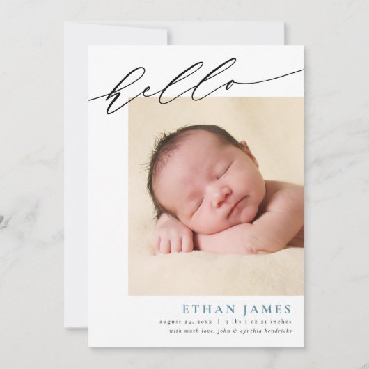 Eenvoudige kalligrafie geboorteaankondiging kaart (Voorkant)