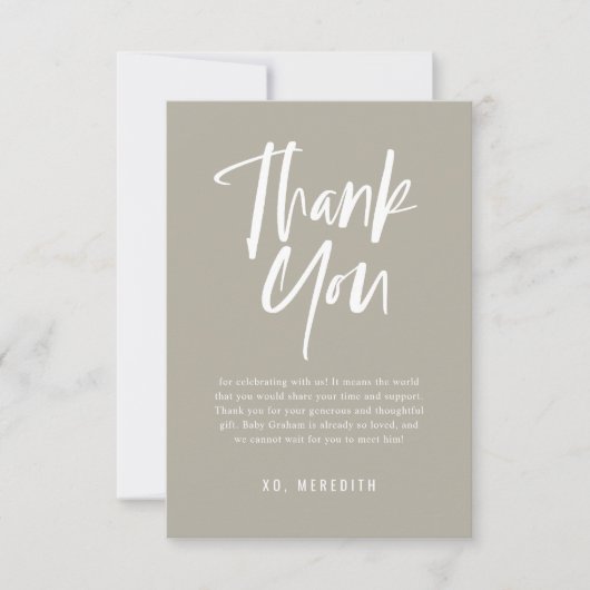 Eenvoudige kalligrafie Genderneutraal Baby shower Bedankkaart (Voorkant)