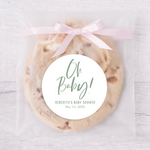 Eenvoudige kalligrafie Genderneutraal Baby shower Ronde Sticker