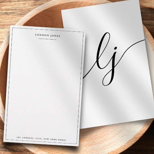 Eenvoudige kalligrafie gepersonaliseerd monogram briefpapier