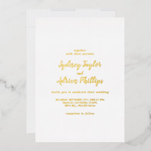 Eenvoudige kalligrafie Gold Back Casual Wedgoud Folie Uitnodiging
