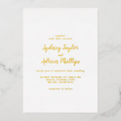 Eenvoudige kalligrafie Gold Back Casual Wedgoud Folie Uitnodiging (Voorkant)