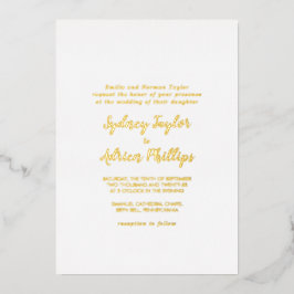 Eenvoudige kalligrafie Gold Back Formal Weddenscha Folie Uitnodiging