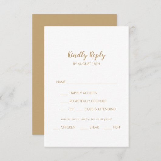 Eenvoudige kalligrafie|Gold Back Menu Keuze RSVP (Voorkant / Achterkant)
