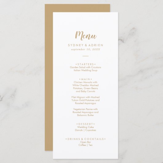 Eenvoudige kalligrafie|Gold Back Weddenmenu Menu (Voorkant / Achterkant)