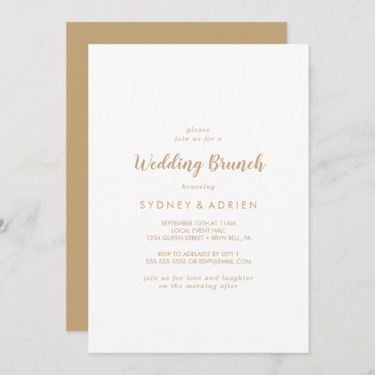 Eenvoudige kalligrafie|Gold Back Wedding Brunch Kaart (Voorkant / Achterkant)