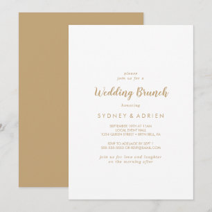Eenvoudige kalligrafie Gold Back Wedding Brunch Kaart