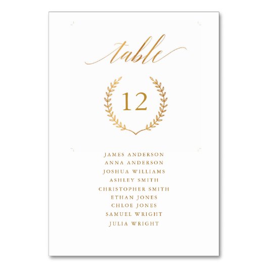 Eenvoudige kalligrafie Gold Foil Wedding Table Kaa Kaart (Voorkant)