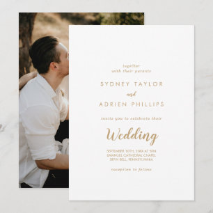Eenvoudige kalligrafie Gold Photo Informal Wedding Kaart