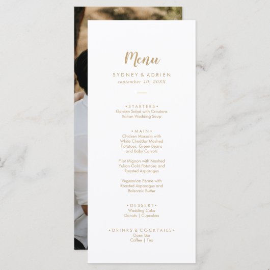 Eenvoudige kalligrafie|Gold Photo Weddenrenmenu Menu (Voorkant / Achterkant)