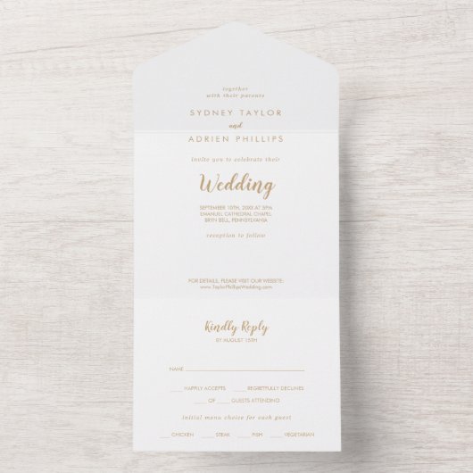 Eenvoudige kalligrafie|Gold Wedding All In One Uitnodiging (Binnen)