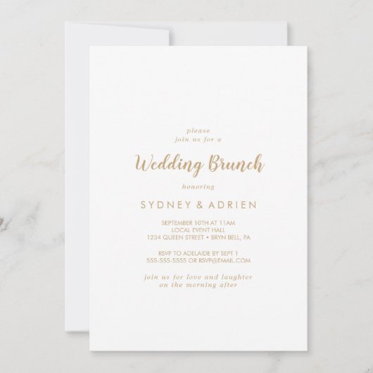 Eenvoudige kalligrafie | Gold Wedding Brunch Kaart (Voorkant)