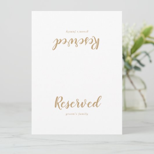 Eenvoudige kalligrafie|Gold Wedding Reserved Sign (Staand voorkant)