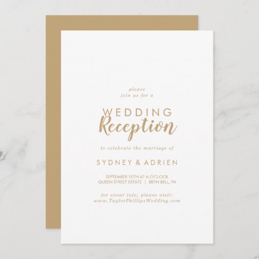 Eenvoudige kalligrafie | Gouden achterkant bruilof Kaart (Voorkant / Achterkant)
