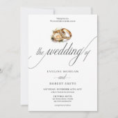 Eenvoudige kalligrafie gouden ringen en rozen brui kaart (Voorkant)