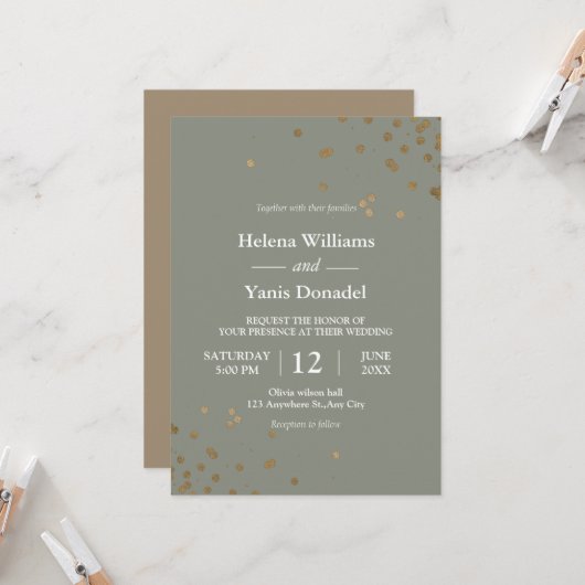 Eenvoudige kalligrafie: groen en goud kaart (Voorkant / Achterkant in situ)