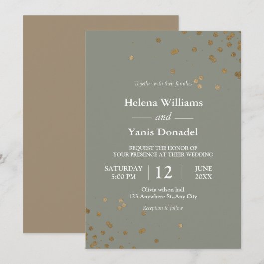 Eenvoudige kalligrafie: groen en goud kaart (Voorkant / Achterkant)