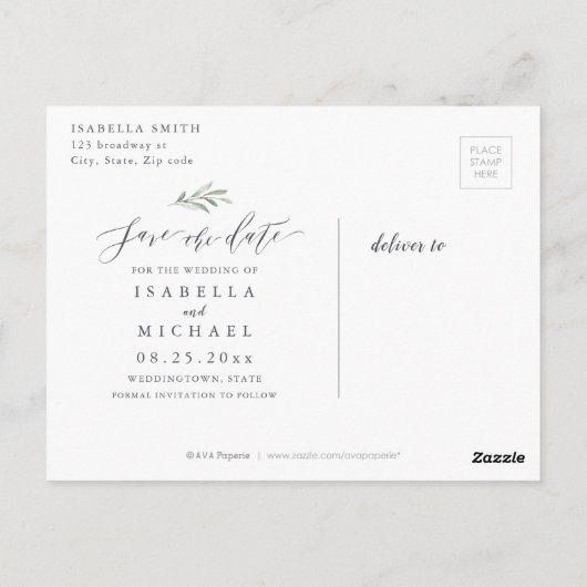 Eenvoudige kalligrafie groen foto opslaan van de d briefkaart (Achterkant)