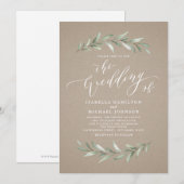 Eenvoudige kalligrafie groen rustic kraft bruiloft kaart (Voorkant / Achterkant)