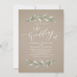 Eenvoudige kalligrafie groen rustic kraft bruiloft kaart