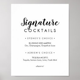 Eenvoudige kalligrafie handtekening cocktails bord poster