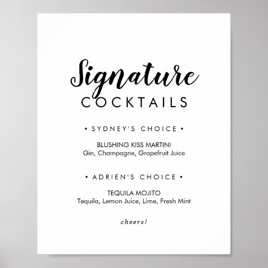 Eenvoudige kalligrafie handtekening cocktails bord poster (Voorkant)