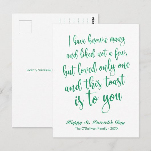 Eenvoudige kalligrafie Ierse Toast St. Patrick's D Briefkaart (Voorkant / Achterkant)