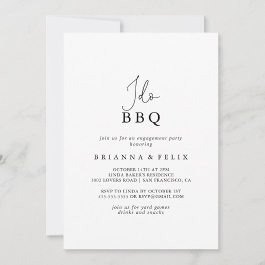 Eenvoudige kalligrafie Ik doe BBQ Engagement Party Kaart (Voorkant)