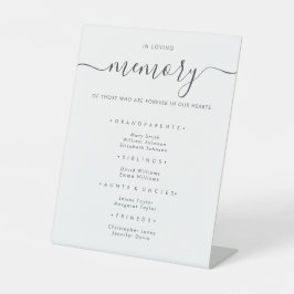 Eenvoudige kalligrafie in liefdevolle herinnering  reclamebord met voetstuk