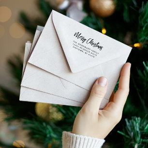 Eenvoudige kalligrafie Kerstmis retouradres Rubberstempel