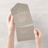 Eenvoudige kalligrafie kraft rustic greenery bruil all in one uitnodiging (Afscheurbaar)