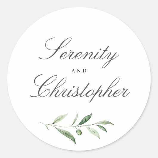 Eenvoudige kalligrafie landelijke groene trouwguns ronde sticker (Voorkant)