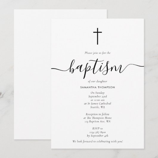 Eenvoudige kalligrafie Manuscript Baptisme Christe Kaart (Voorkant / Achterkant)