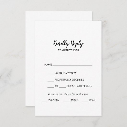 Eenvoudige kalligrafie Menu Keuze Bruiloft RSVP Ka (Voorkant / Achterkant)