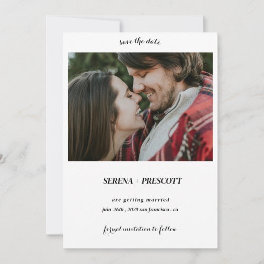 Eenvoudige kalligrafie minimalist Bewaar de datumf Save The Date (Voorkant)