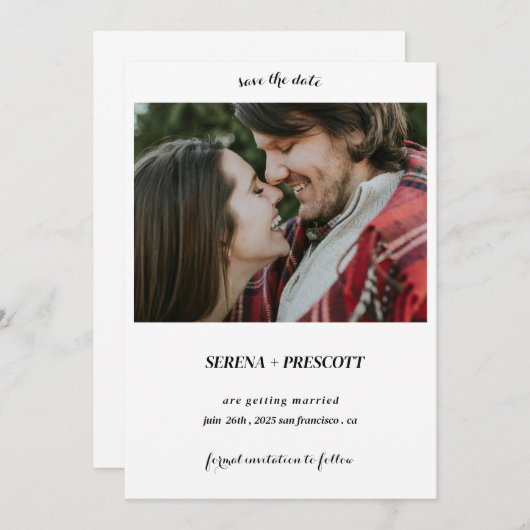 Eenvoudige kalligrafie minimalist Bewaar de datumf Save The Date (Voorkant / Achterkant)