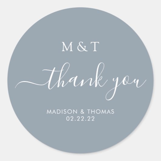Eenvoudige kalligrafie Monogram Stusty Blue Weddin Ronde Sticker (Voorkant)