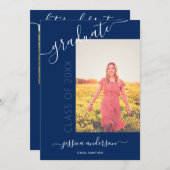 Eenvoudige kalligrafie Navy Blue Afstuderen 2 Foto Kaart (Voorkant / Achterkant)