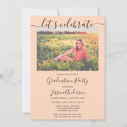 Eenvoudige kalligrafie Pastel Peach Afstuderen 2 F Kaart (Achterkant)